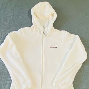 Columbia White Fleece Zipper Hoodie Women’s Size M Slim fit.